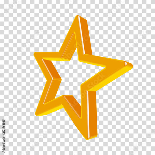 Modern 3D golden outline five-point star icon isolated on a transparent background. Glossy premium symbol for favorite, award, web design, mobile applications and digital interfaces.