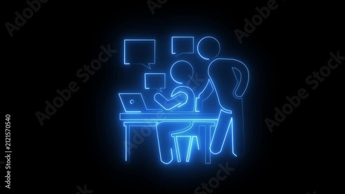 Glowing neon project management icon isolated on black background. HD Video motion graphic animation