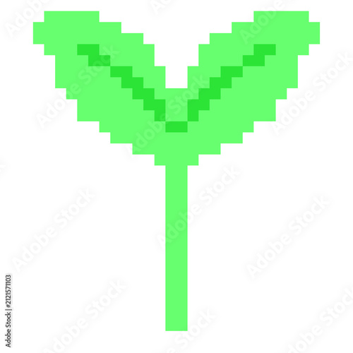 Pixel art green plant sprout seedling growing icon element, Green plant illustration for green world, nature and environment concept