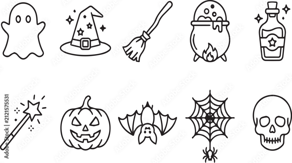 Fototapeta premium Halloween Icon Set Collection with Ghost Pumpkin Bat Witch and Skull Vector