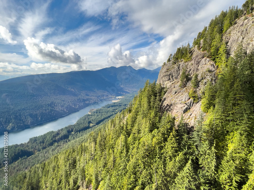 Forested Valley With River Winding Through Mountains