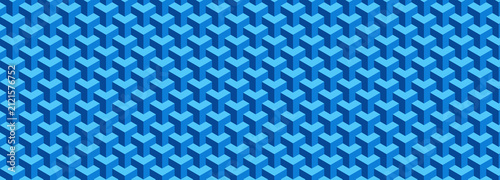 Isometric blue cube pattern, seamless geometric background with 3D block texture, abstract repeating square grid for corporate web banners