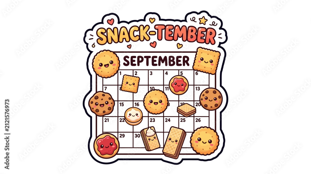 Fototapeta premium Cute Kawaii Snack Themed September Calendar Sticker Vector Illustration