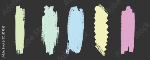 Colorful pastel stroke brush paint set features vertical hand drawn acrylic canvas texture marks. Gentle distress wall swipe patch collection for streetwear background design clip art.