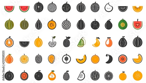 Colorful set of round buttons and icons collection.