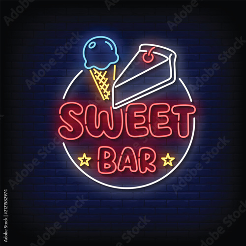 Sweet Bar Neon Sign with Ice Cream Cone and Cake Slice