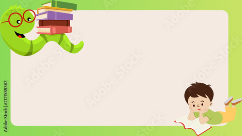 Canvas Print Educational background template featuring a cute scholarly worm with glasses and