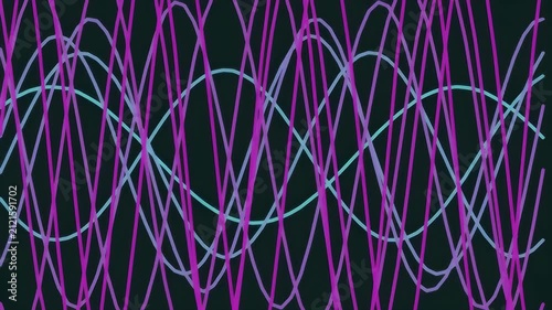 Abstract colorful wave pattern with intersecting lines on dark background