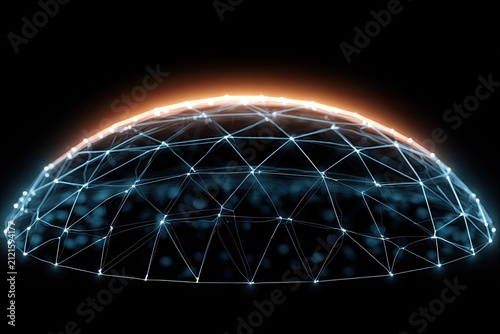 Obraz na płótnie Glowing geodesic dome structure on black background, representing network