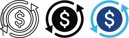Finance exchange money cycle circular currency symbols set of three variations with exchange currency business
