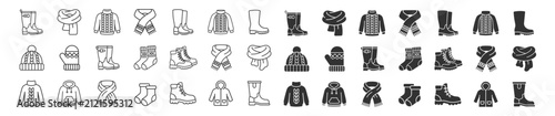 Fotografía line and solid style winter clothing icons including boots, scarves, sweaters, h