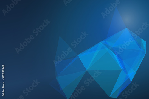 Abstract glowing blue geometric shapes in dark space