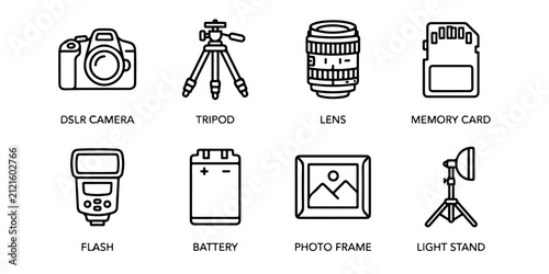 Foto Set of photography equipment icons perfect for celebrating world photography day