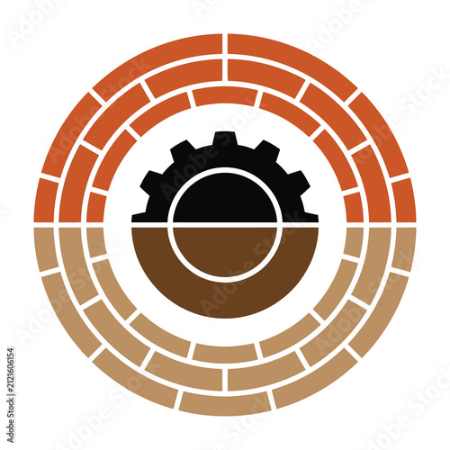 Gear mechanism inside brick circle industrial symbol technology