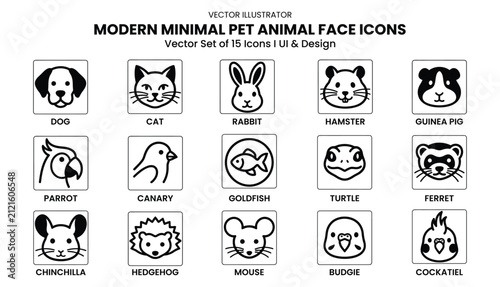 Fotografía Set of modern minimal pet animal face icons created by a professional vector ill