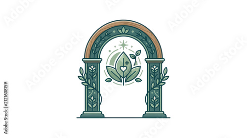 Green Archway with Leaves and Heart Symbol - Eco-friendly Concept
