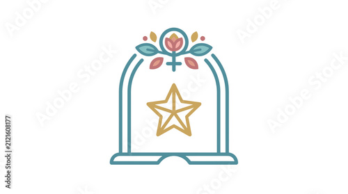 Feminist Symbol Star Icon Under Archway with Flowers and Leaves