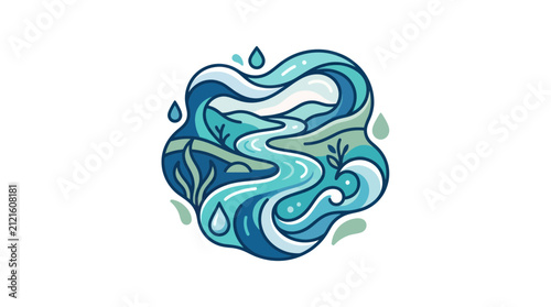 Flowing River Landscape Abstract Illustration