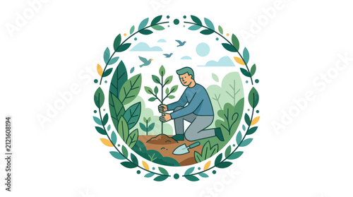 Quadro su tela Gardener planting tree in nature, environmental protection concept