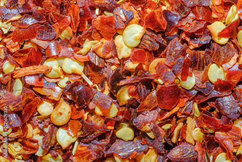 Crushed Red Pepper Chili Flakes Macro Texture Background