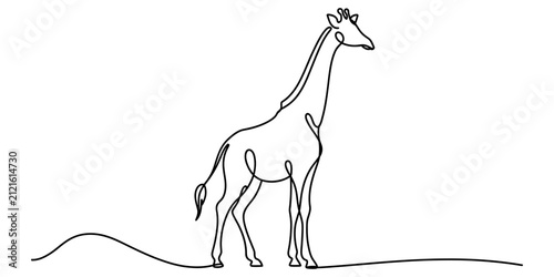 Photography Continuous single line drawing of a tall giraffe standing in nature