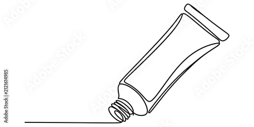 Continuous single line drawing of a cosmetic cream tube for skincare beauty and health products