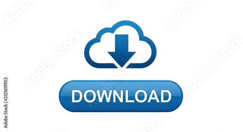 Blue download button with cloud icon on white background