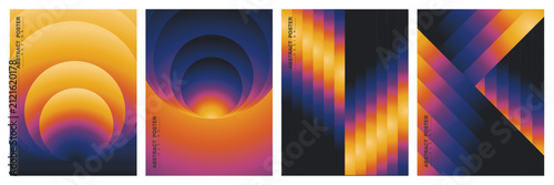Abstract Gradient Poster Set - Concentric Circles, Blurred Stripes and Geometric Shapes for Modern Cover, Flyer, Banner Design