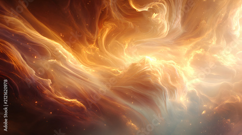 Abstract swirling golden plasma clouds with ethereal glowing particles with translucent background watercolor whirlpool gradient mystical with universe