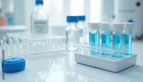 Sterile diagnostic laboratory supplies arranged for healthcare social media campaign graphics