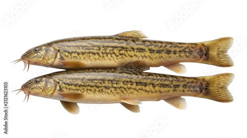 Two loach fish displayed side by side detailed scales and barbels on transparent background loaches freshwater