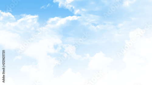Clear blue sky and white cloud detail in background with copy space. Sky nature landscape background. Good weather and beautiful nature. Vector illustration.