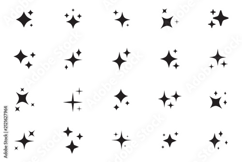 Collection of Sparkle Star Icons set vector. Twinkle stars icon. Shine and twinkle star. Set of star shapes. ai icon set. Artificial intelligence with magic sparkle stars symbol. 