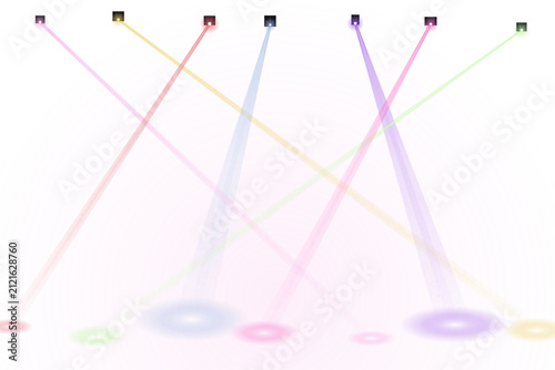 фотографія Spotlights illuminate a white surface with colorful light beams to establish a professional visual effect for graphic projects that demand clean lines and a sense of theatrical excitement and energy
