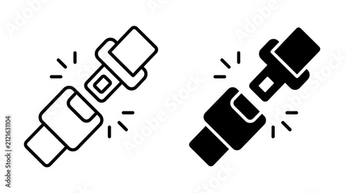 Set of seat belt icons in outline and solid styles for car safety, vehicle security, and passenger protection design.