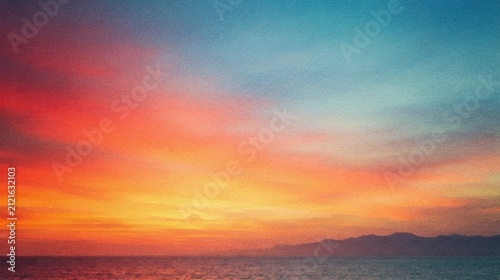 sunset gradient sky horizon concept with vibrant orange, warm gold, and ocean blue cloud texture visualizing coastal serenity, evening aura, twilight glow, and scenic natural backdrop for presentation