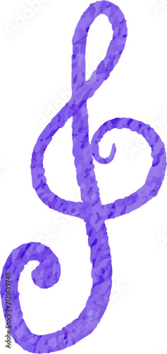 Purple watercolor treble clef symbol on white background