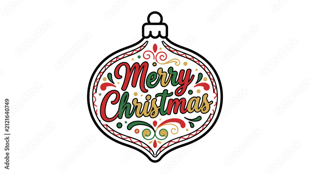 Fototapeta premium Ornamental Merry Christmas Greeting: A festive Christmas ornament with the words Merry Christmas in a decorative font, surrounded by colorful patterns and festive elements.