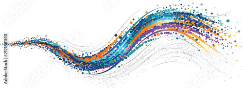 Abstract colorful wave with particles flowing in dynamic motion against white background Vector Illustration