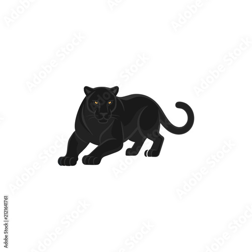 Canvas Print Minimalist black panther vector graphic illustration with glowing golden eyes