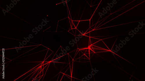 An abstract digital network of glowing red lines and nodes on a black background. The animation conveys the concept of high-speed data transfer. Suitable for topics such as communications, blockchain,
