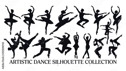 Canvastavla Vector illustration collection of artistic dance silhouettes featuring graceful