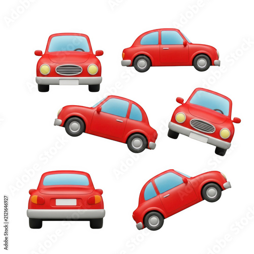 Red cars driving on road in different styles
