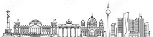 Berlin City Skyline Line Art Vector Illustration Featuring Historic Monuments and Modern Skyscrapers