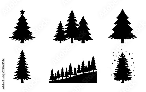 Foto 70 Christmas Tree Silhouettes, Festive Evergreen Vector Icons, Winter Holiday Pi