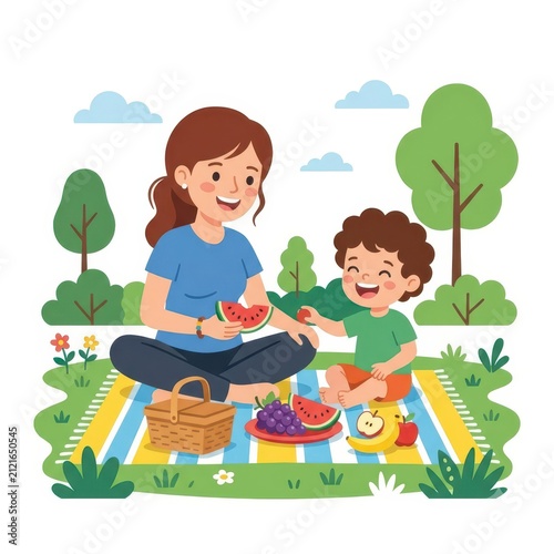 Mother and child enjoying a picnic in the park