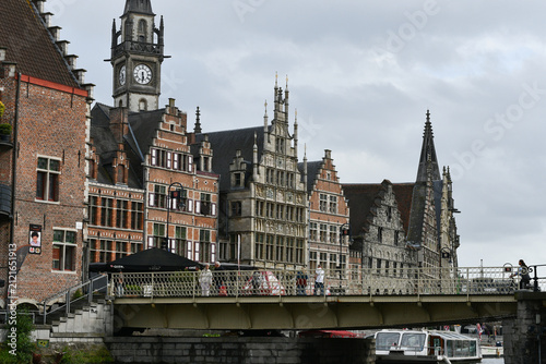 Panorama of Graslei Waterfront With Historic Gables in Ghent