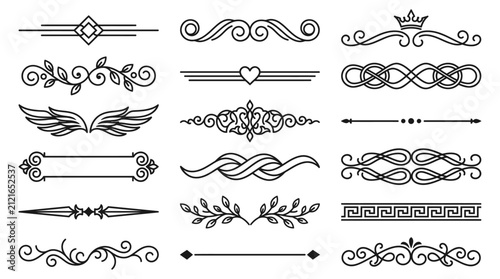 Collection of decorative page divider and calligraphic ornament silhouette vector illustration elements