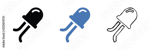 Fotografie A collection of three distinct icons representing a light-emitting diode, each r