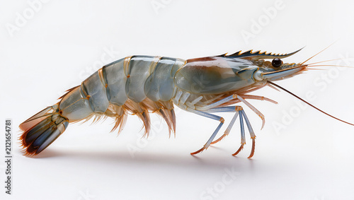 Adult Prawn Isolated on Seamless White Studio Background